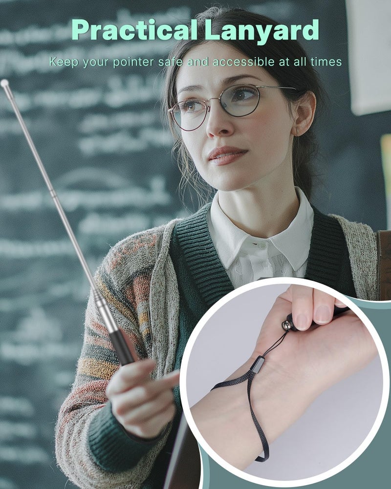 Uniclife عصا مؤشر قابلة للسحب للمعلمين - عبوة 2 للسبورة البيضاء مع حبال و رؤوس قماش بديلة، مؤشر قابل للتمديد للمعلم والمدرب والمقدم، يصل إلى 39.3" - Image 4